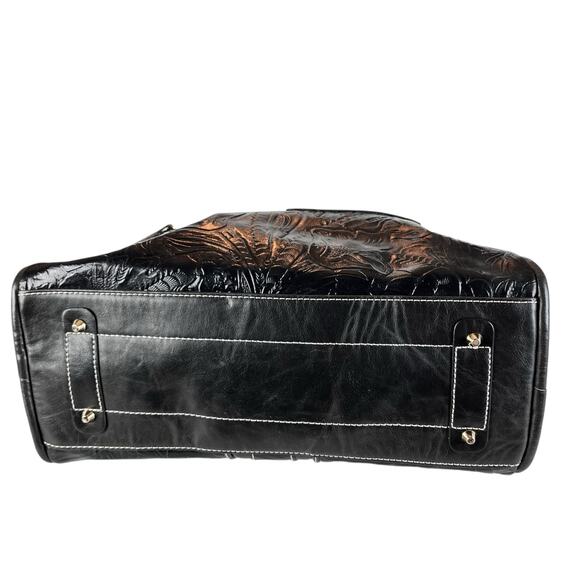 Madi Claire Black Tooled Leather Handbag Purse - Picture 9 of 11